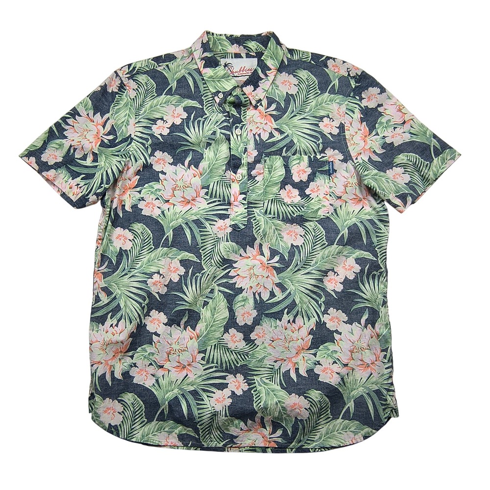Chubbies Mens Medium Floral Tropical Popover Short Sleeve Button Down Shirt Navy